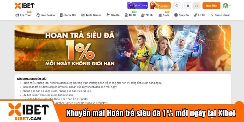 Hoàn trả siêu đã 1% được Xibet áp dụng mỗi ngày