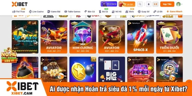 Tất cả thành viên Xibet đều có thể tham gia hoàn trả siêu đã 1%