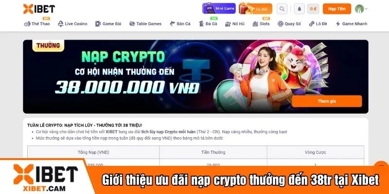Ưu đãi nạp crypto thưởng đến 38tr siêu hot tại Xibet