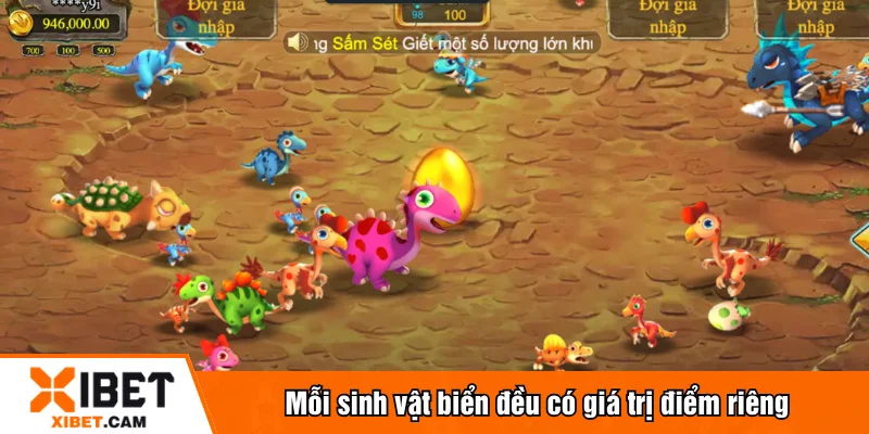 Mỗi sinh vật biển trong bắn cá khủng long Xibet đều có giá trị điểm riêng